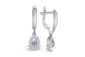Серьги из белого золота с 2 танзанитами и 44 фианитами