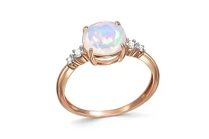 Кольцо из красного золота с опалом и 4 фианитами