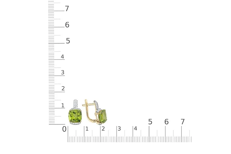 Серьги из жёлтого золота с 2 хризолитами и 36 фианитами