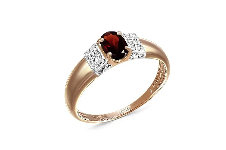 Кольцо из красного золота с гранатом и 20 фианитами