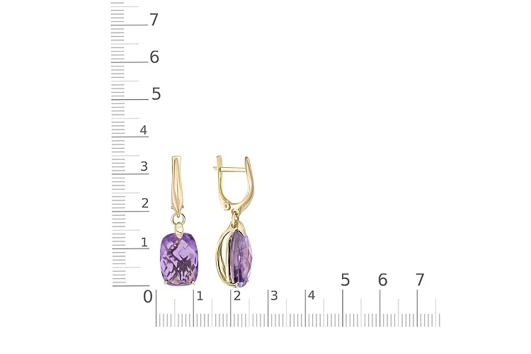 Серьги из жёлтого золота с 2 аметистами