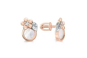 Серьги-пусеты Цветы из красного золота с перламутром и 8 фианитами