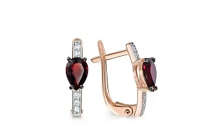 Серьги из красного золота с 2 гранатами и 10 фианитами