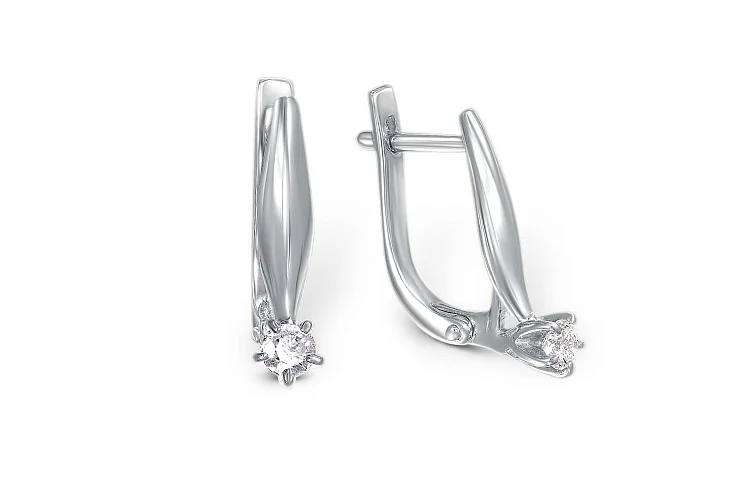 Серьги из белого золота с 2 фианитами