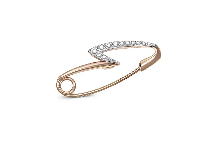 Брошь Молния из красного золота с 11 фианитами