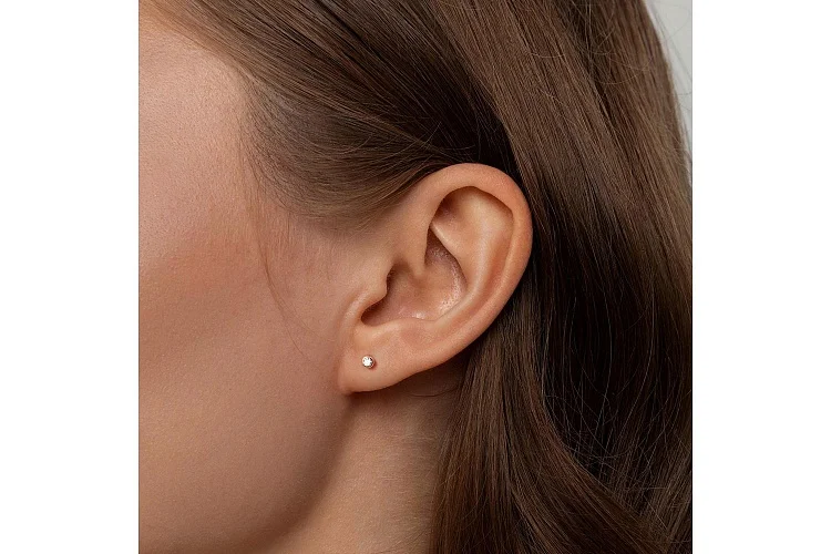 Серьги-пусеты одинарные из красного золота с фианитом