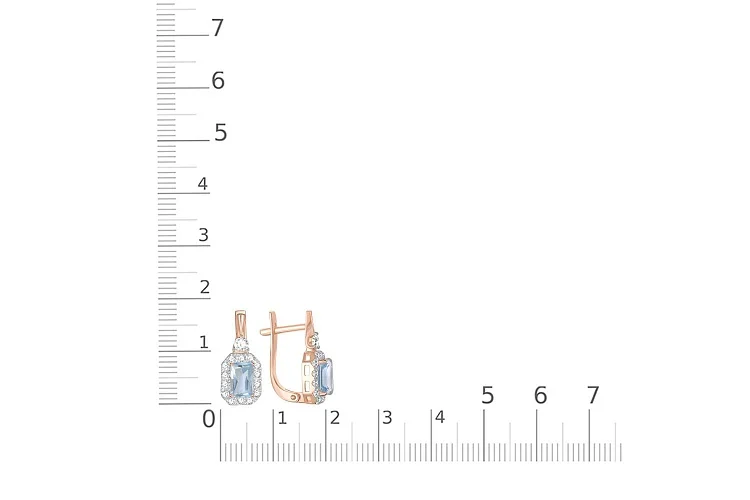 Серьги из красного золота с 2 топазами sky и 30 фианитами