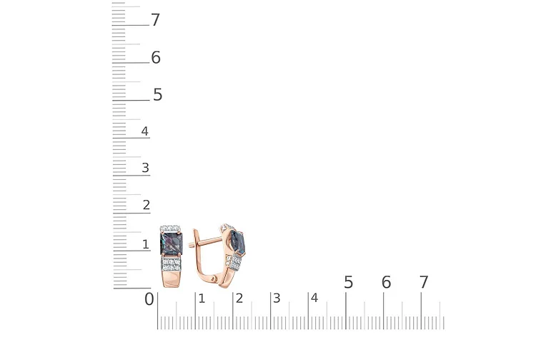 Серьги из красного золота с 2 александритами и 30 фианитами
