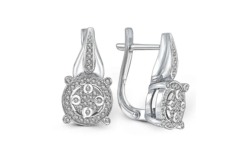 Серьги из белого золота с 86 фианитами