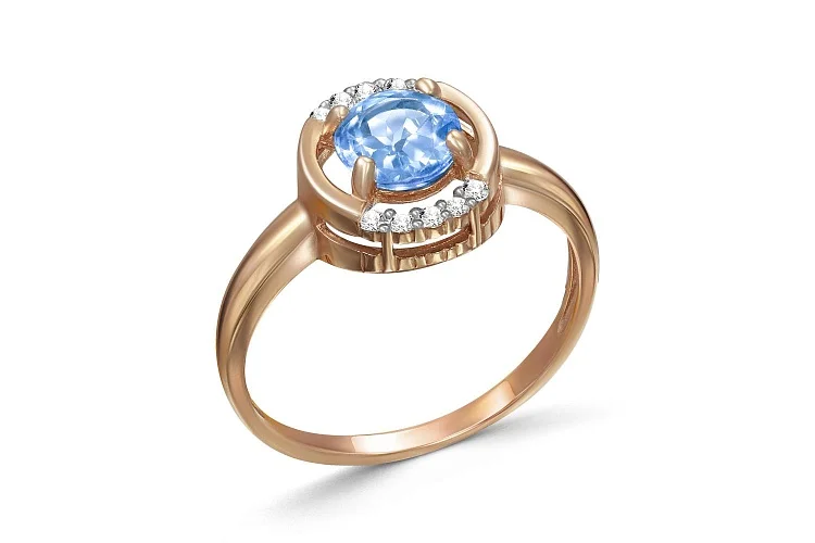 Кольцо из красного золота с топазом swiss и 10 фианитами