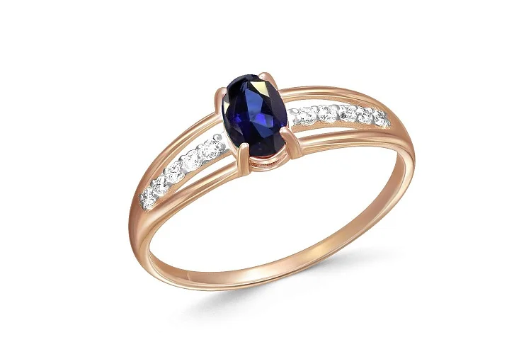 Кольцо из красного золота с сапфиром и 10 бриллиантами