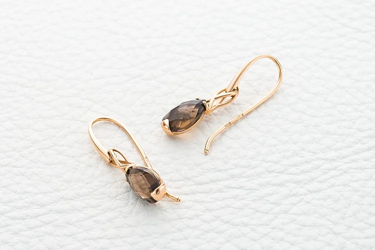 Серьги из красного золота с 2 раухтопазами