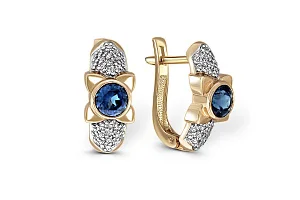 Серьги из жёлтого золота с 2 ситаллами и 56 фианитами