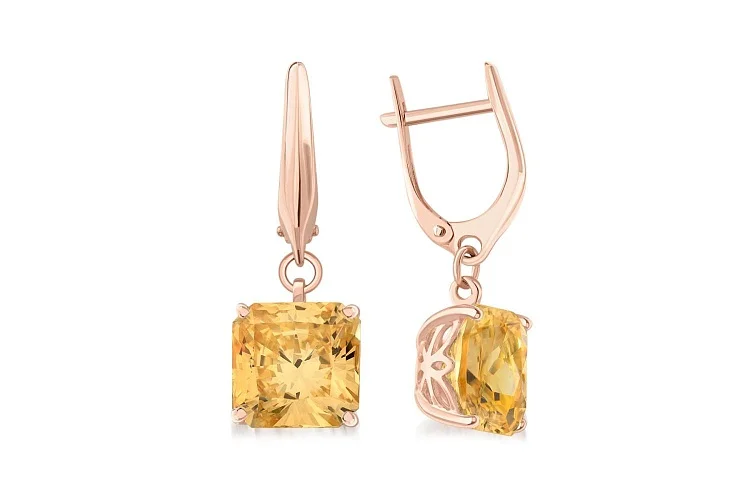 Серьги из красного золота с 2 цитринами