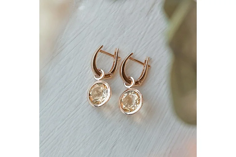 Серьги-трансформеры из красного золота с 2 цитринами