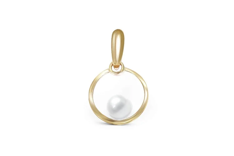 Подвеска Круг из жёлтого золота с жемчугом