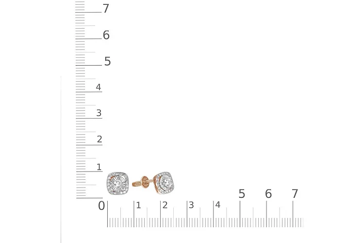 Серьги-пусеты из красного золота с 42 выращенными бриллиантами