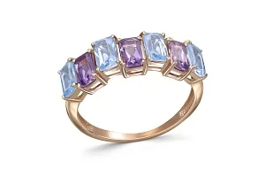 Кольцо Дорожка из красного золота с 3 аметистами и 4 топазами sky