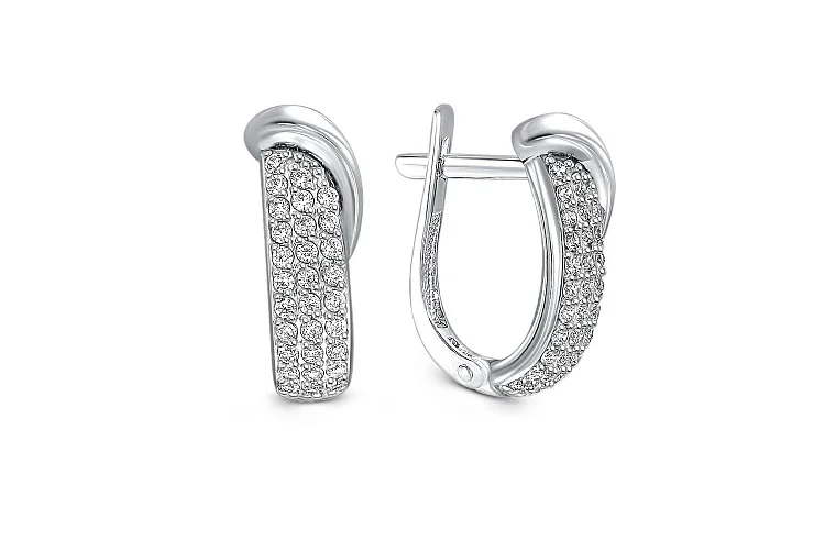 Серьги из белого золота с 60 фианитами