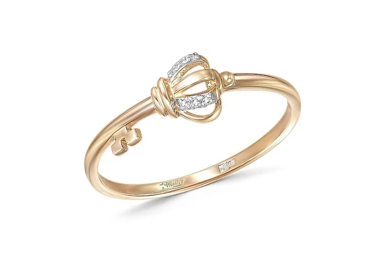 Кольцо Ключик из красного золота с 6 фианитами