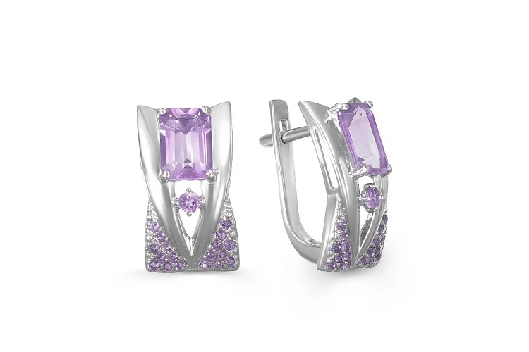 Серьги из белого золота с 40 аметистами