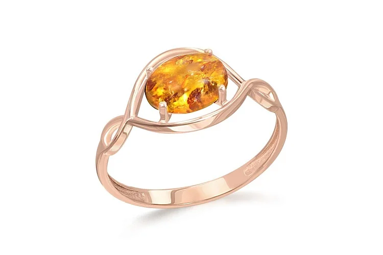 Кольцо из красного золота с янтарём