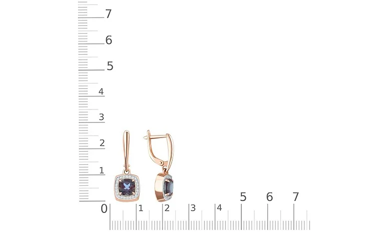 Серьги из красного золота с 2 александритами и 48 бриллиантами