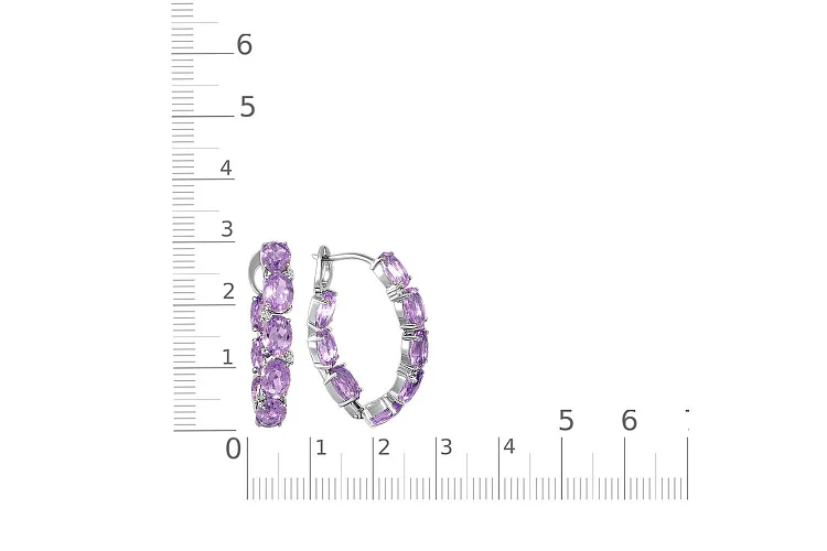 Серьги из белого золота с 16 аметистами и 8 фианитами