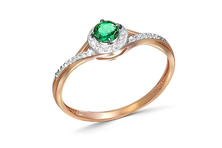 Кольцо из красного золота с изумрудом и 33 бриллиантами