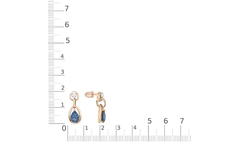 Серьги-пусеты из красного золота с 2 топазами лондон и 2 фианитами