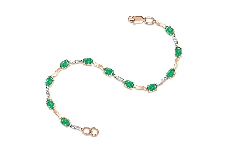 Браслет Дорожка из красного золота с 11 изумрудами и 18 бриллиантами