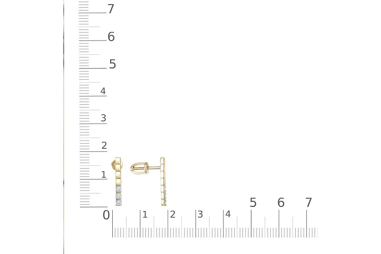 Серьги-пусеты из жёлтого золота с 6 фианитами