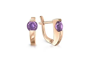 Серьги из красного золота с 2 аметистами
