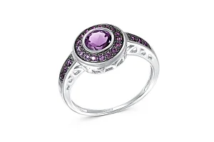 Кольцо из белого золота с аметистом и 23 фианитами