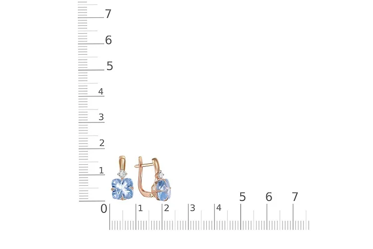 Серьги из красного золота с 2 топазами sky и 2 фианитами