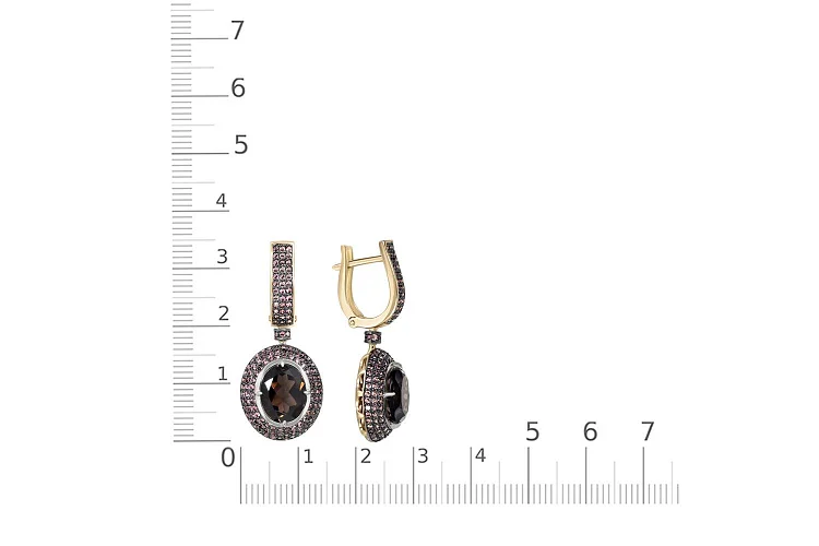 Серьги из жёлтого золота с 2 раухтопазами и 290 фианитами