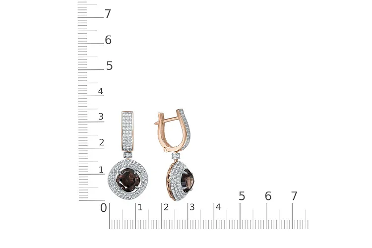 Серьги из красного золота с 2 раухтопазами и 278 фианитами