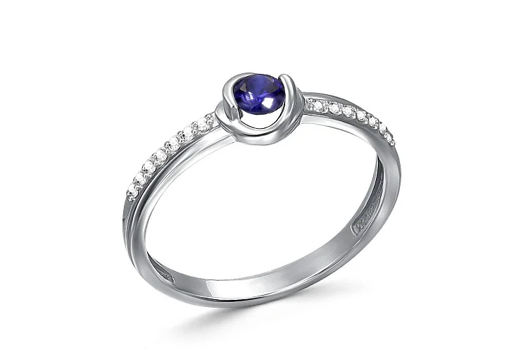 Кольцо из белого золота с сапфиром и 14 бриллиантами