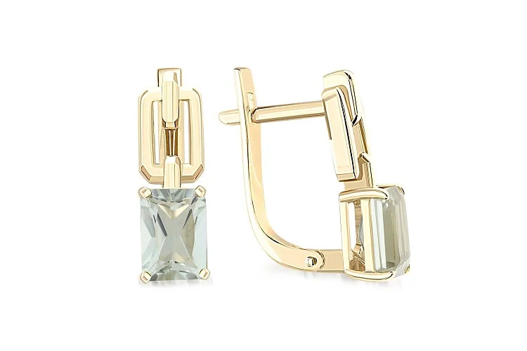 Серьги из жёлтого золота с 2 празиолитами