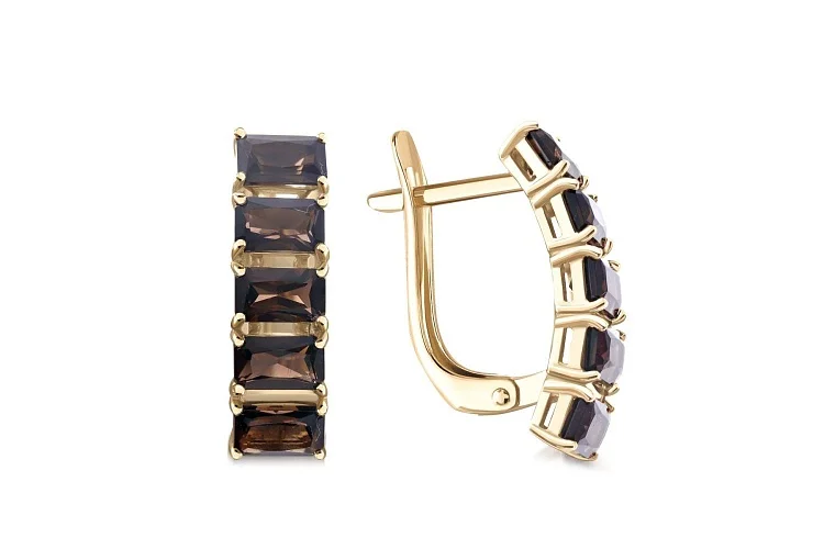 Серьги Дорожки из жёлтого золота с 10 раухтопазами