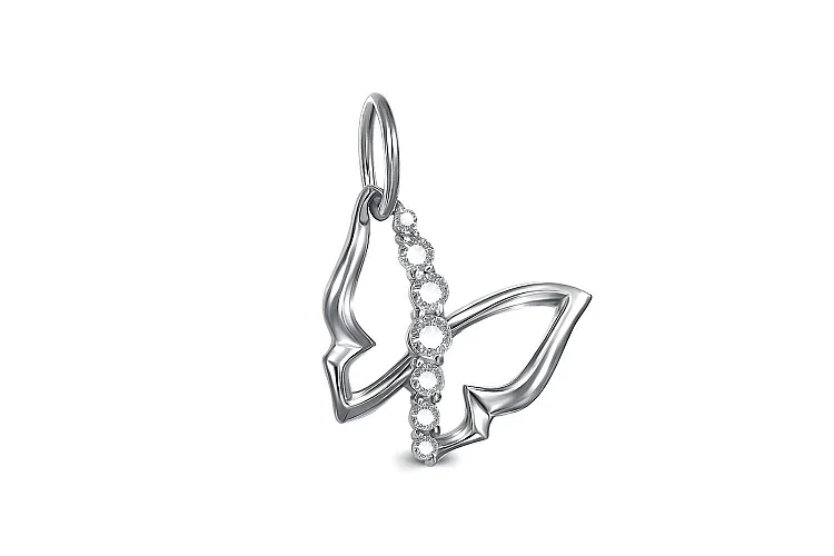 Подвеска Бабочка из белого золота с 7 фианитами