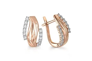 Серьги из красного золота с 24 фианитами