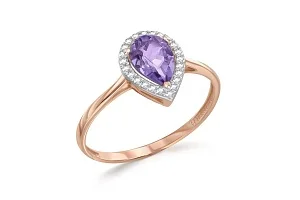 Кольцо из красного золота с аметистом и 23 фианитами