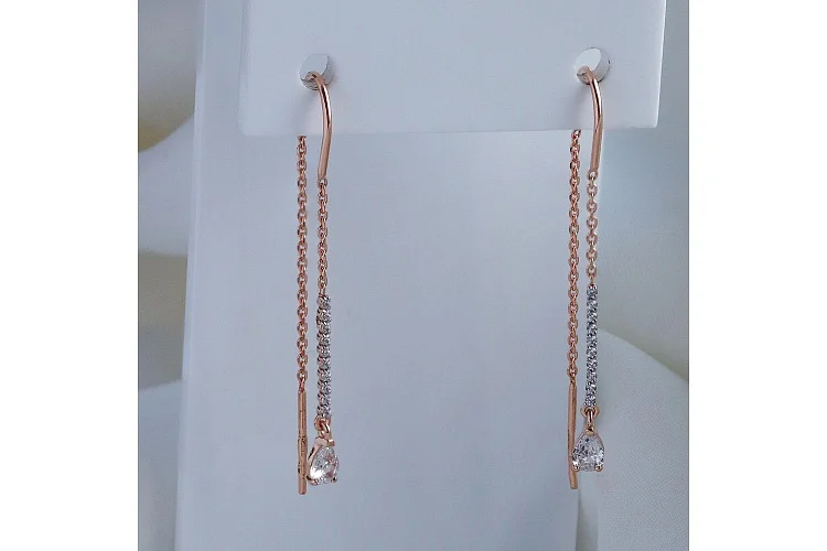 Серьги-продёвки Дорожки из красного золота с 22 фианитами