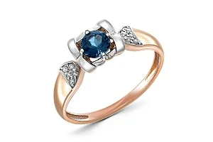 Кольцо из красного золота с топазом лондон и 10 фианитами