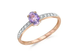 Кольцо из красного золота с аметистом и 12 фианитами
