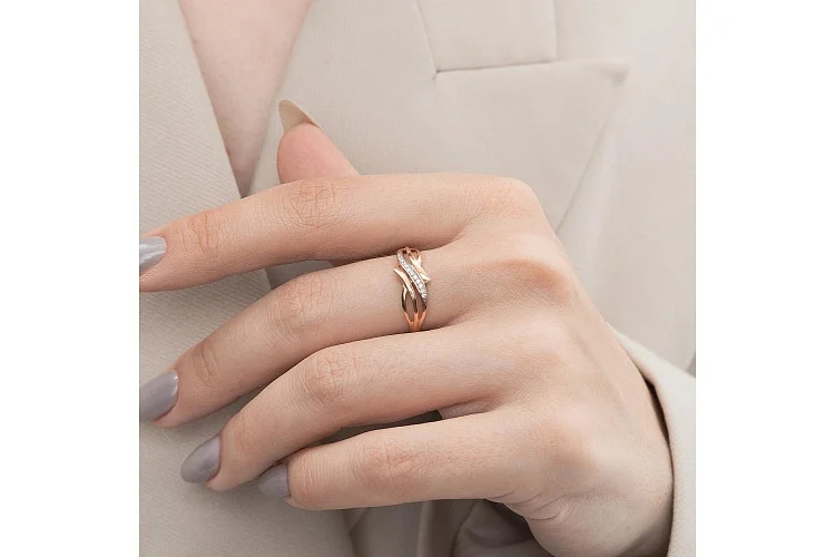 Кольцо дорожка из красного золота с 11 бриллиантами