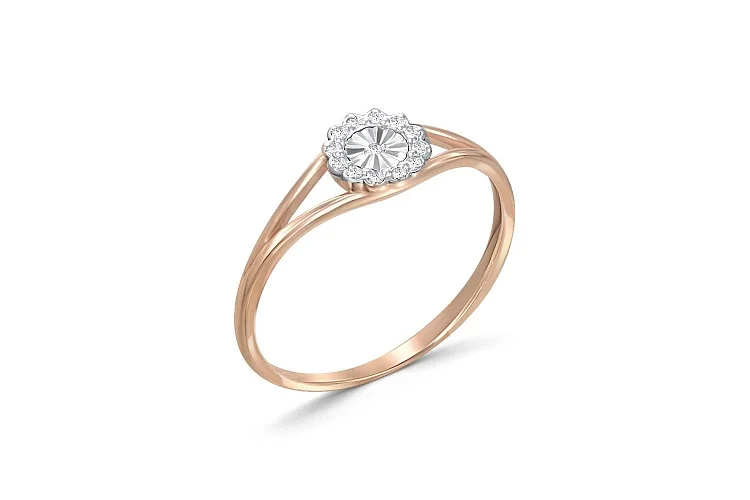 Кольцо Цветок из красного золота с 13 бриллиантами