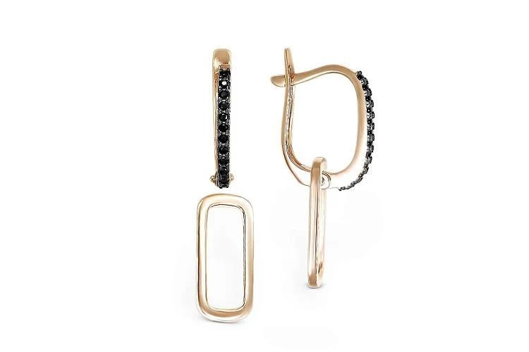 Серьги-трансформеры из красного золота с 24 фианитами