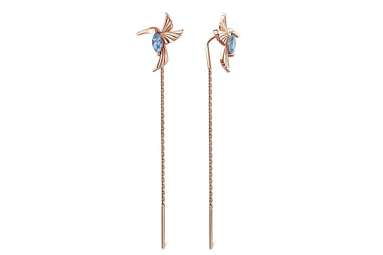 Серьги-продёвки из красного золота с 2 топазами swiss